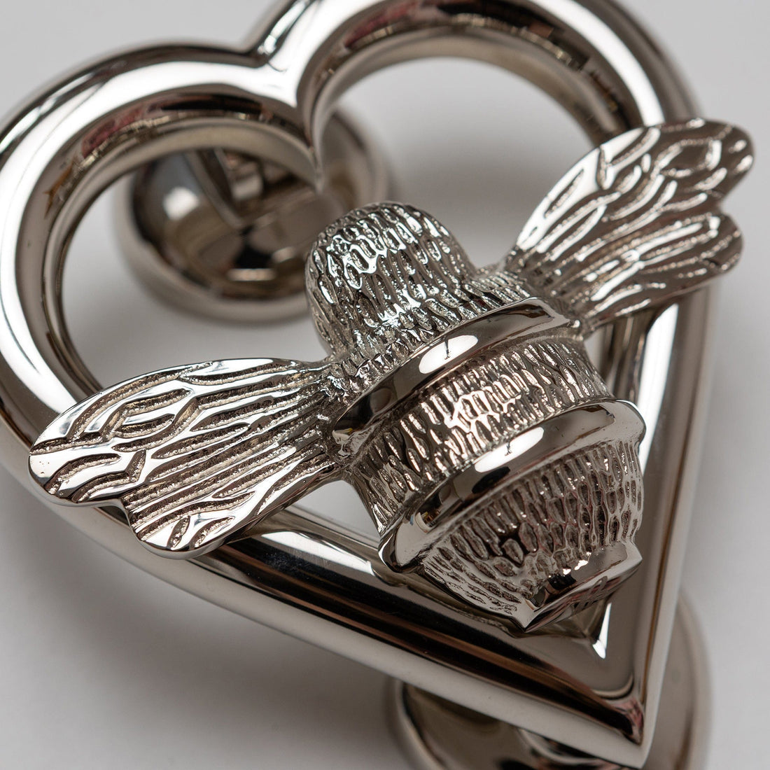 Bumble Bee Heart Door Knocker - Nickel Finish
