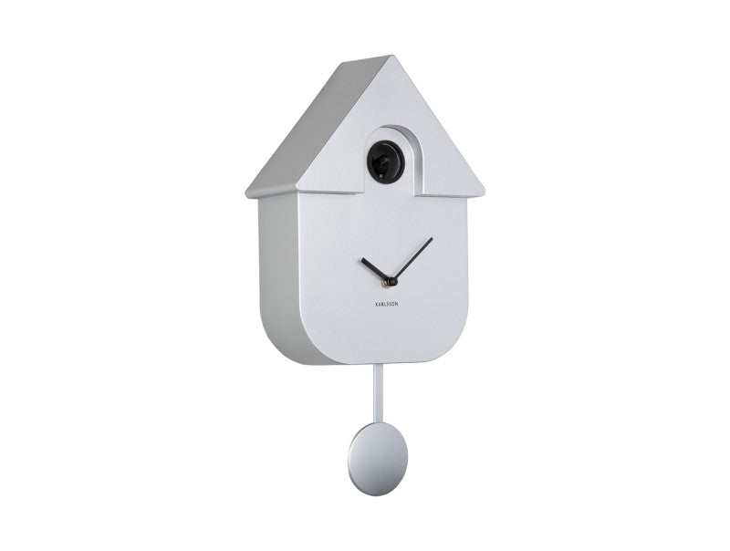 Modern Cuckoo Wall Clock - Metallic Silver