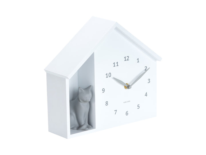 Wall Clock Sitting Cat - White