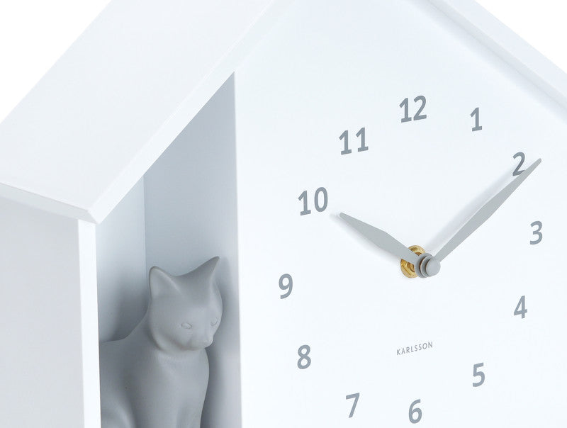 Wall Clock Sitting Cat - White