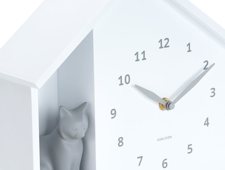 Wall Clock Sitting Cat - White