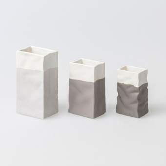 Set Of Three Miniature 'Bag' Vases - Grey
