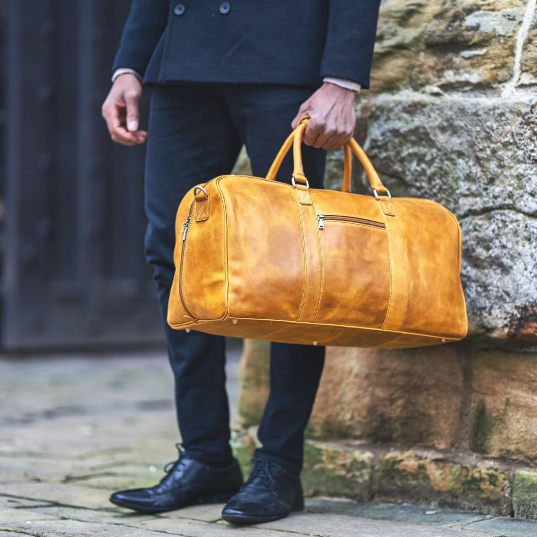 Columbia Large Leather Holdall - Mustard