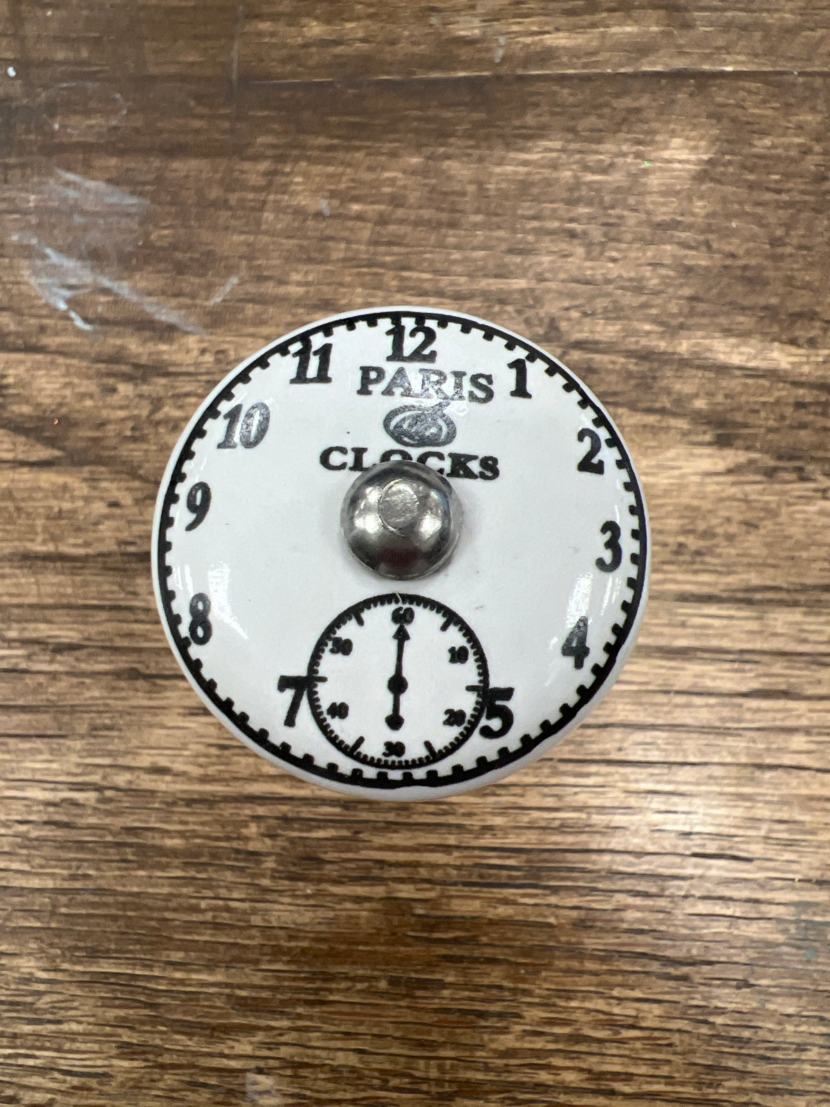 White Paris Clock Flat Knob