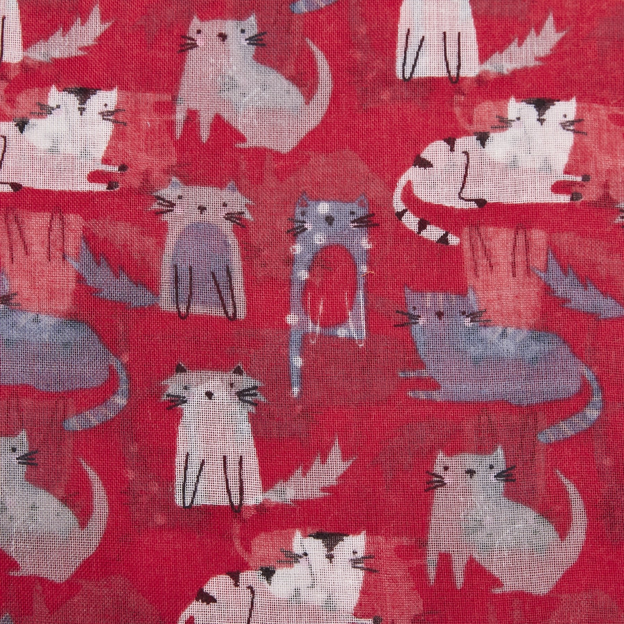 Light weight Scarf With A Cats Design - Red
