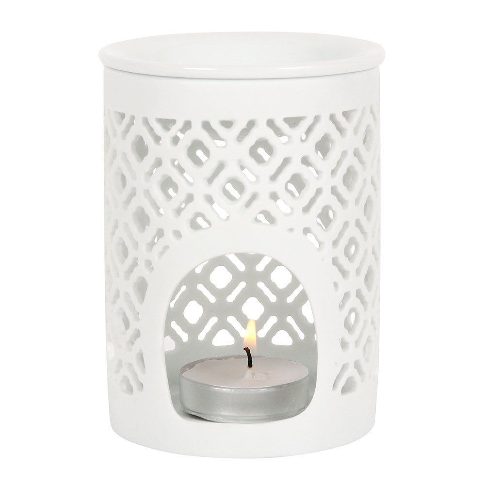 White Matte Lattice Cut Wax Melter/Oil Burner