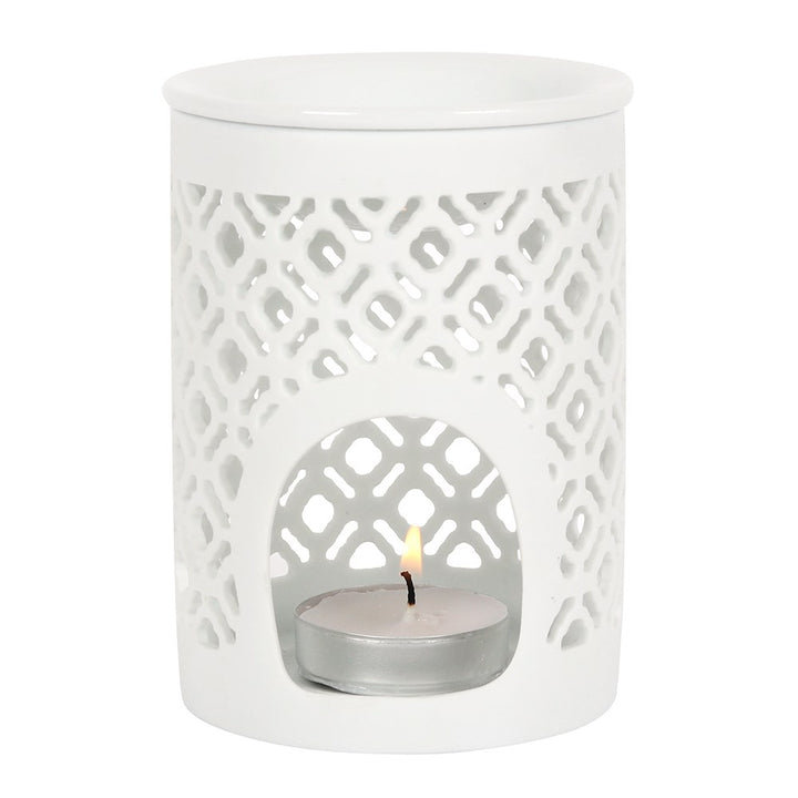 White Matte Lattice Cut Wax Melter/Oil Burner