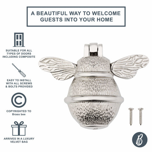 Brass Bee Door Knocker - Nickel Finish