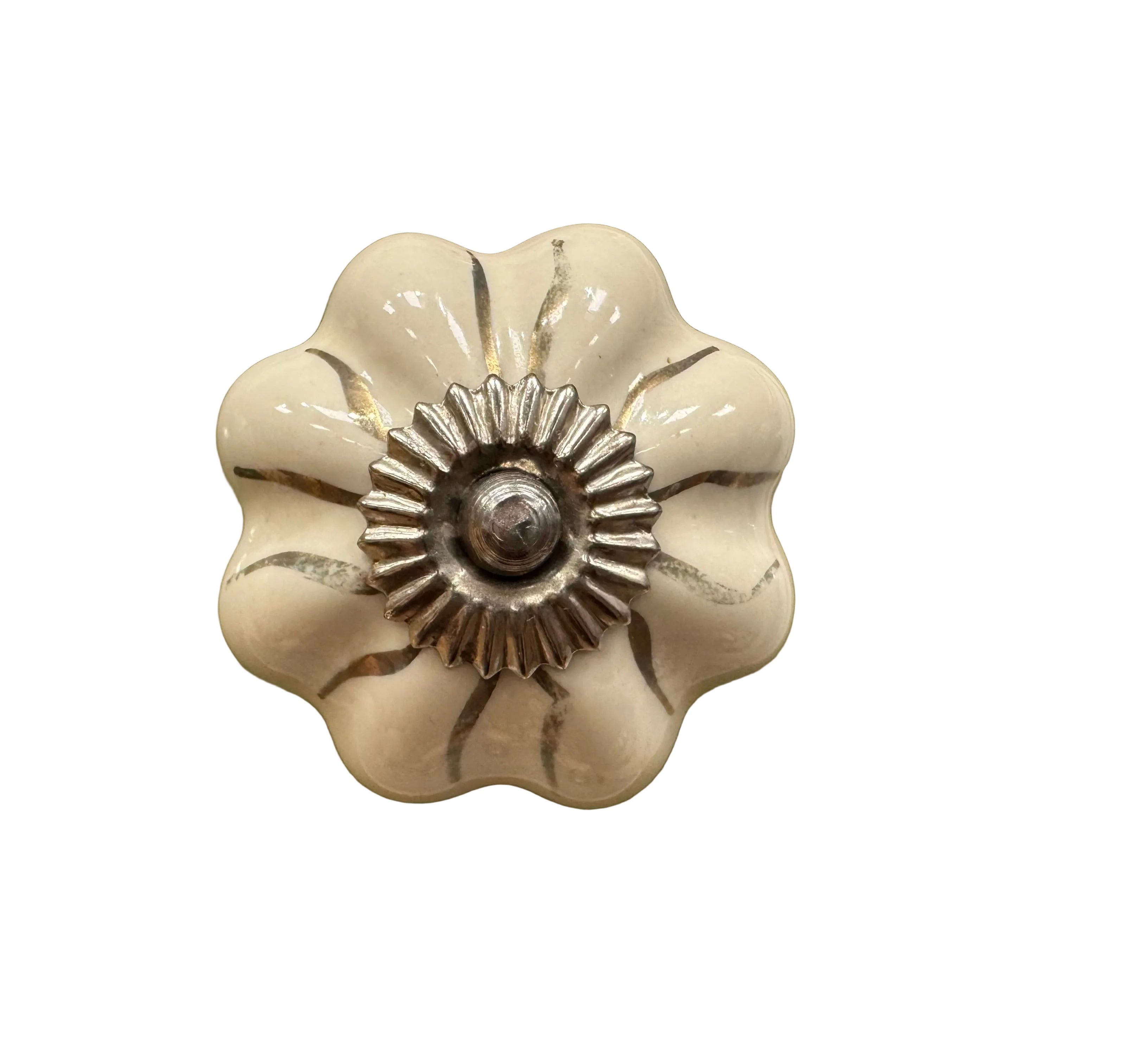 White Flower with Silver Stripes Knob