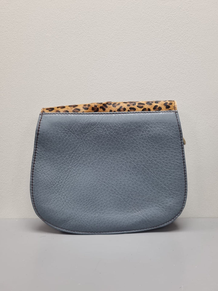 Lena Leather Cross Body Bag - Blue Suede and Animal Print