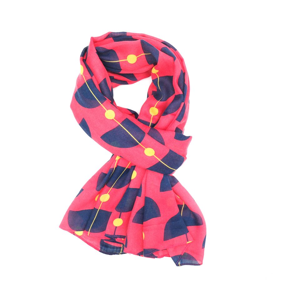 Pink Scarf with Retro Shapes Pattern