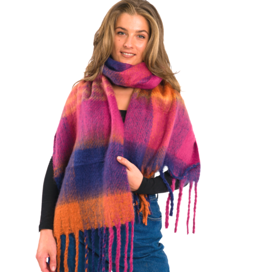 Tartan Winter Scarf - Pink/Blue