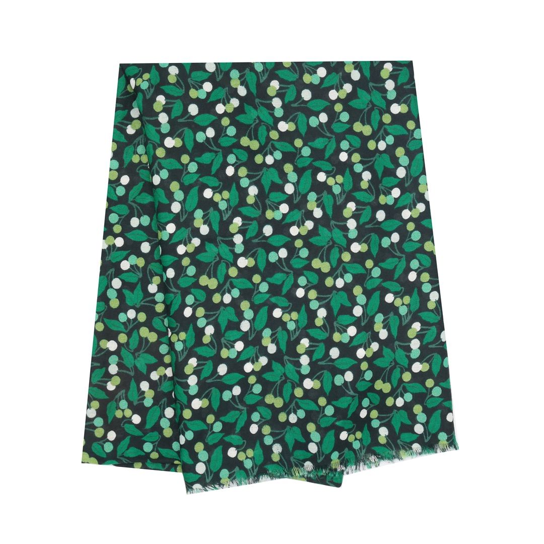 Light Weight Scarf With Berry Design - Green