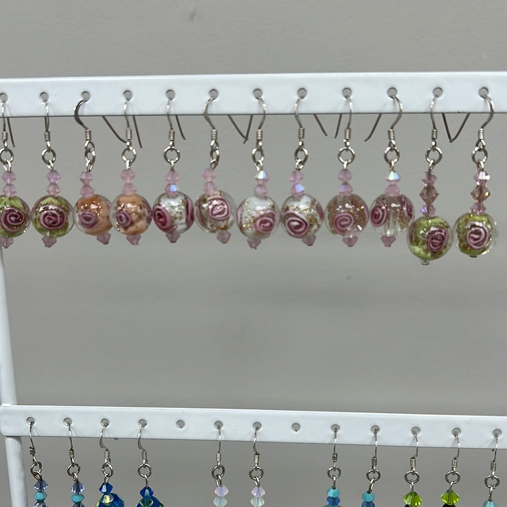 Artisan Glass Bead Drop Earrings with Stirling Silver French Hooks