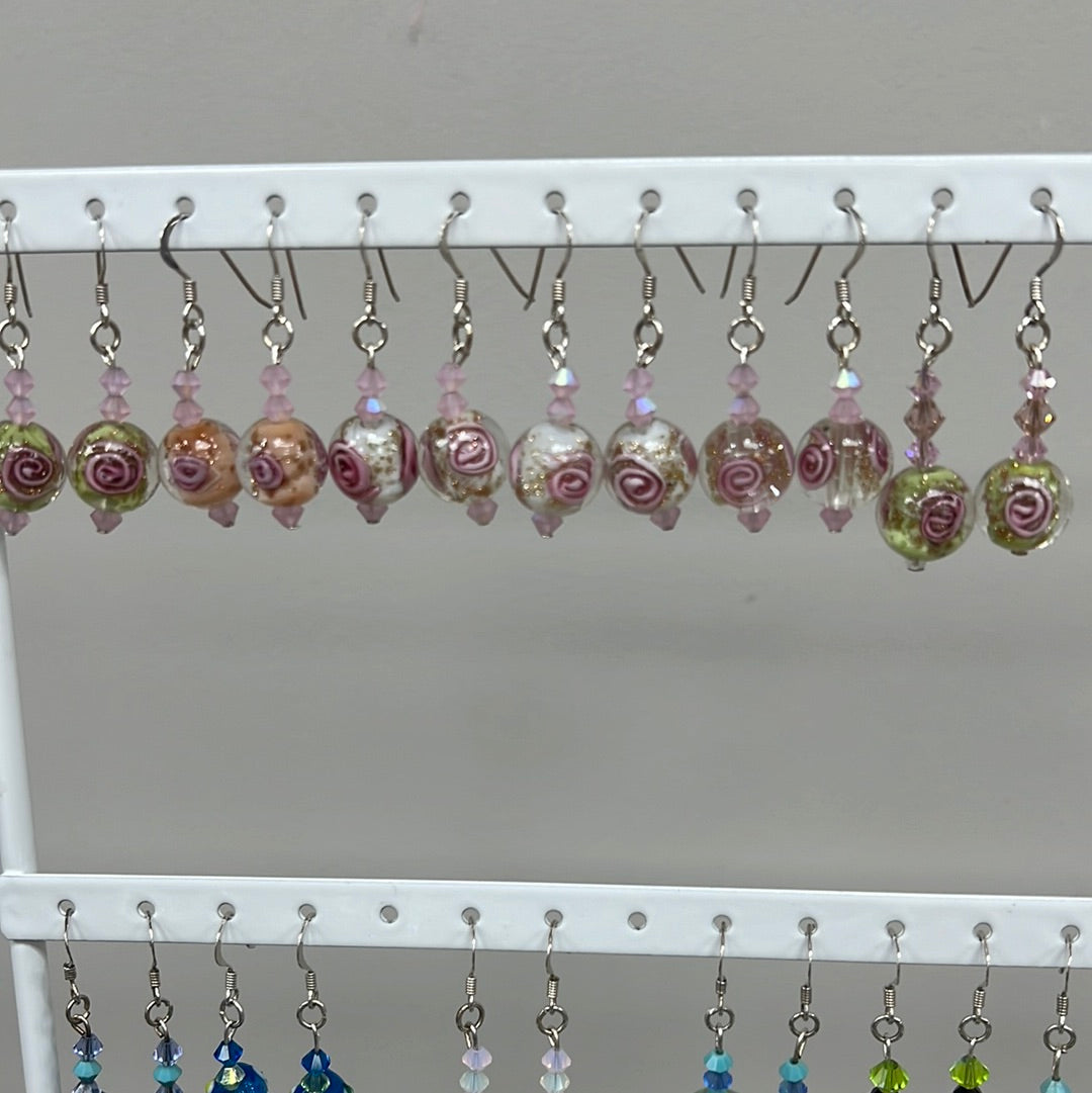 Artisan Glass Bead Drop Earrings with Stirling Silver French Hooks