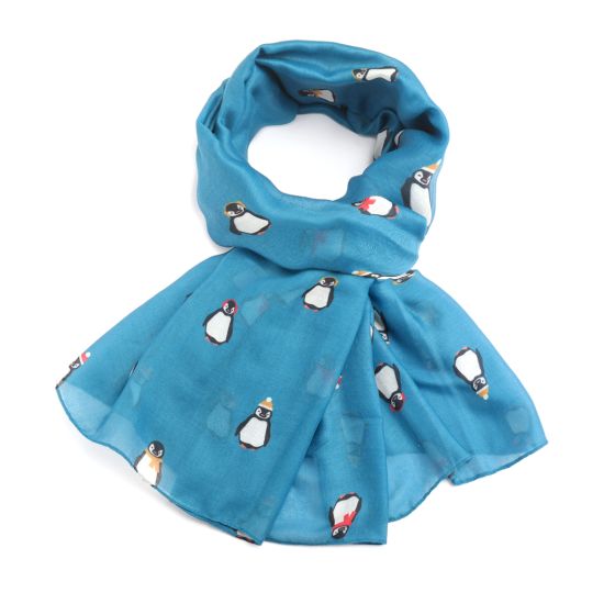 Light weight  Scarf With A Penguin Pattern - Blue