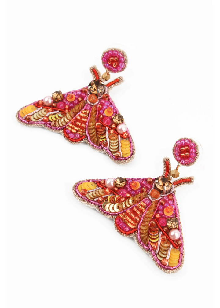 Orange Moth Bejewelled Earrings