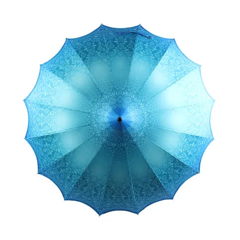 Boutique Pagoda with Scalloped Edge Umbrella - Patterned Teal