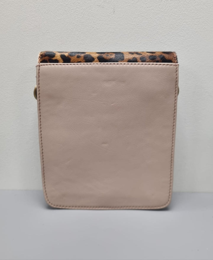 Hanna Leather Cross Body Bag - Orange Leather And Animal Print