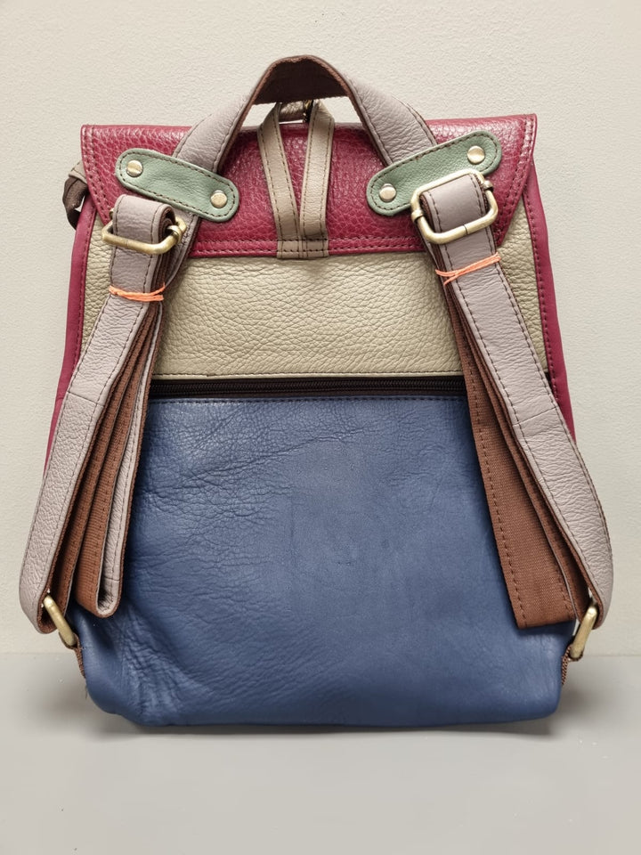 Freya Leather Back Bag - Blue & Red