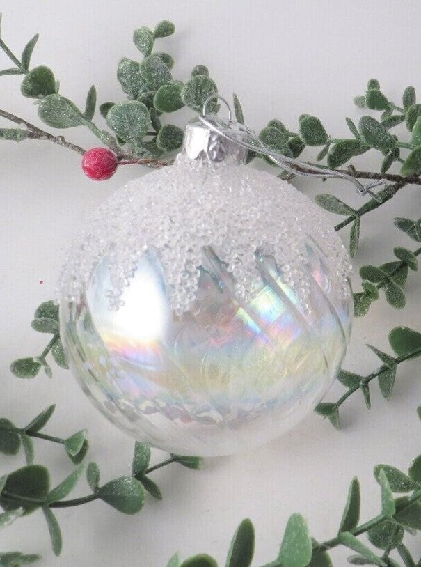 Round Glass Bauble with Glitter Ice Top
