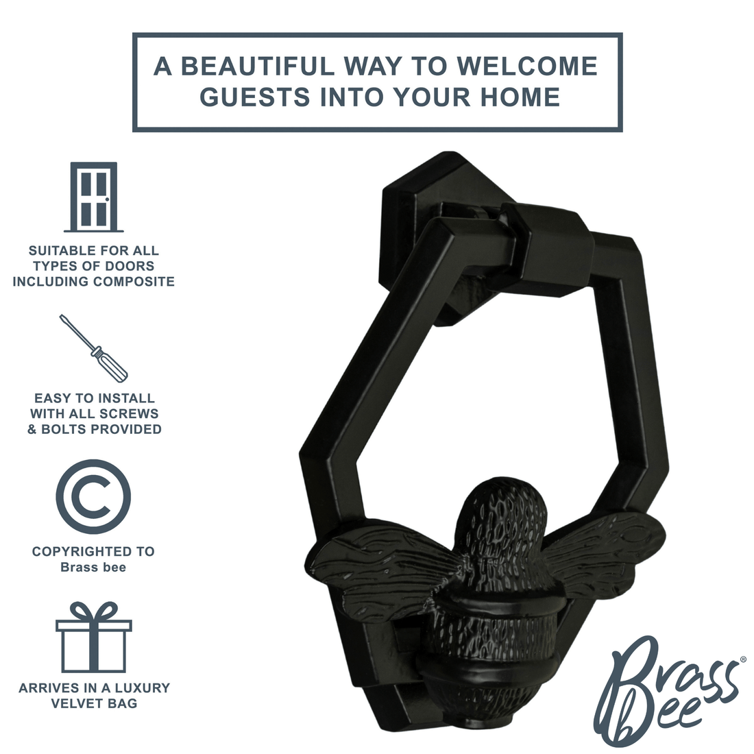 Honeycombe Bee Door Knocker - Black