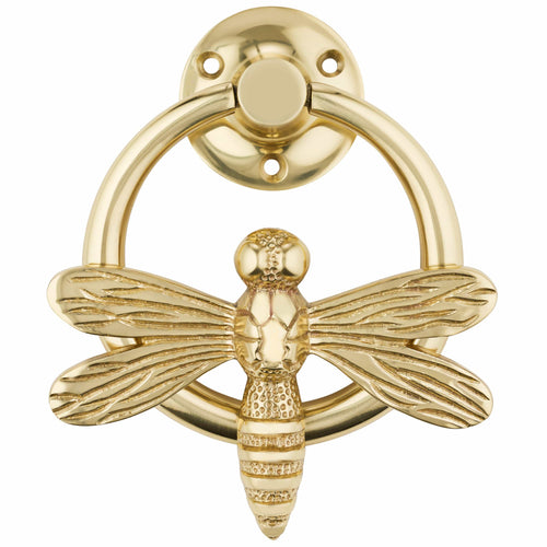 Dragonfly Door Knocker with Ring - Brass Finish