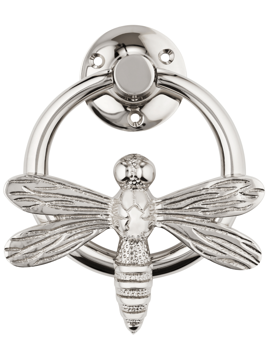 Dragonfly Door Knocker with Ring - Nickel Finish