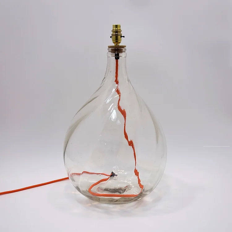Ishia Heavy Swirl Recycled Glass Bottle Lamp with Orange Flex