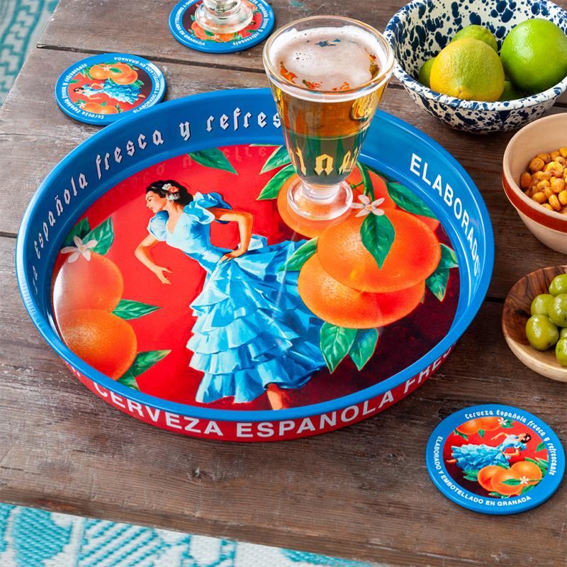 Round Metal Serving Tray - Cerveza Española