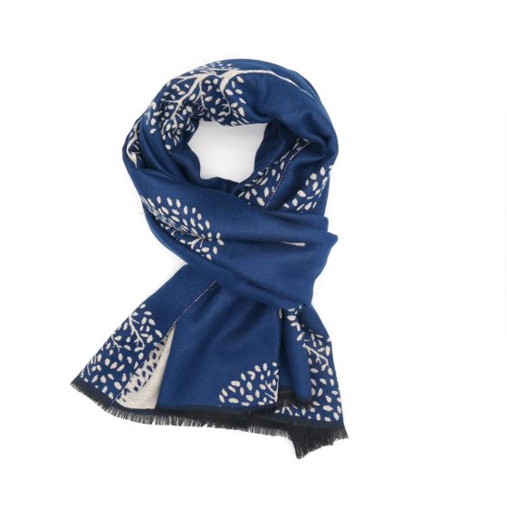 Reversible Mulberry Tree  Scarf - Beige And Navy