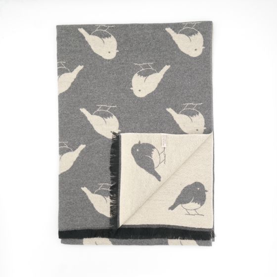 Robin Pattern Scarf - Grey Cream