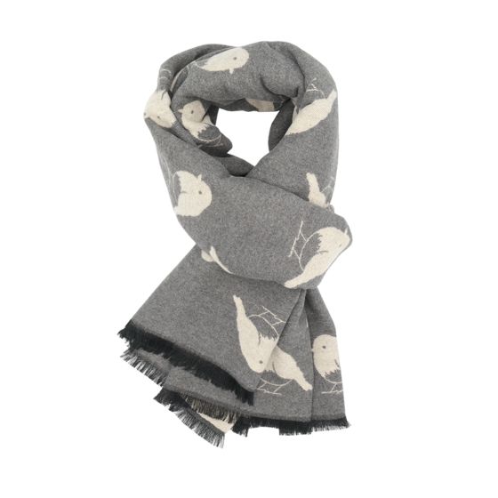 Robin Pattern Scarf - Grey Cream