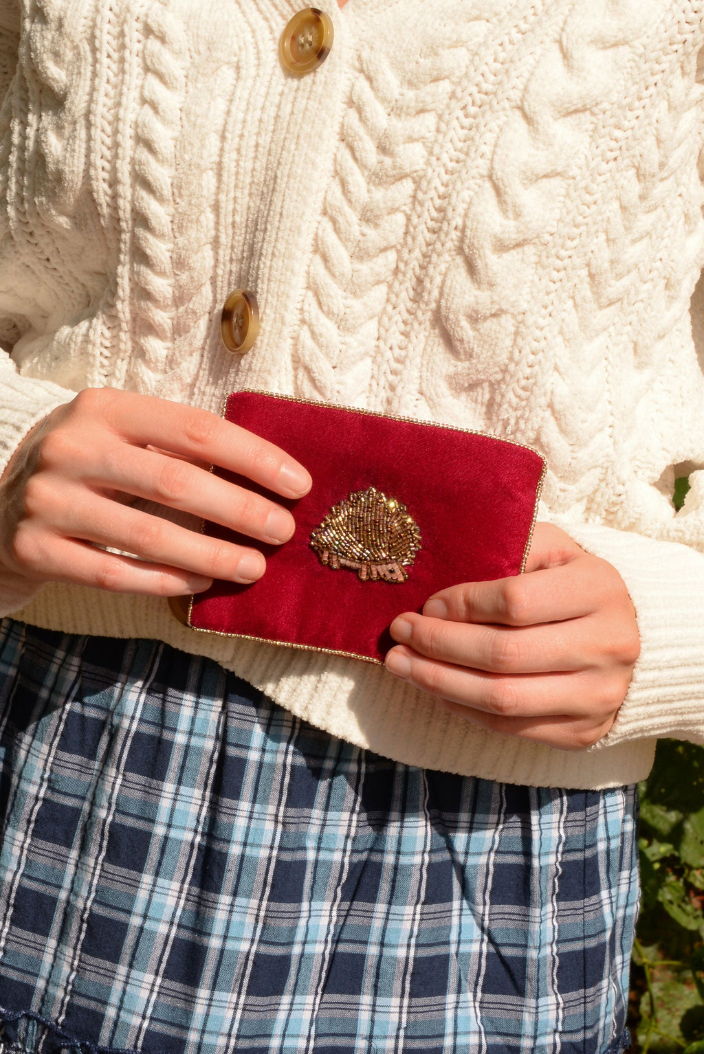 Hedgehog Motif Velvet Purse