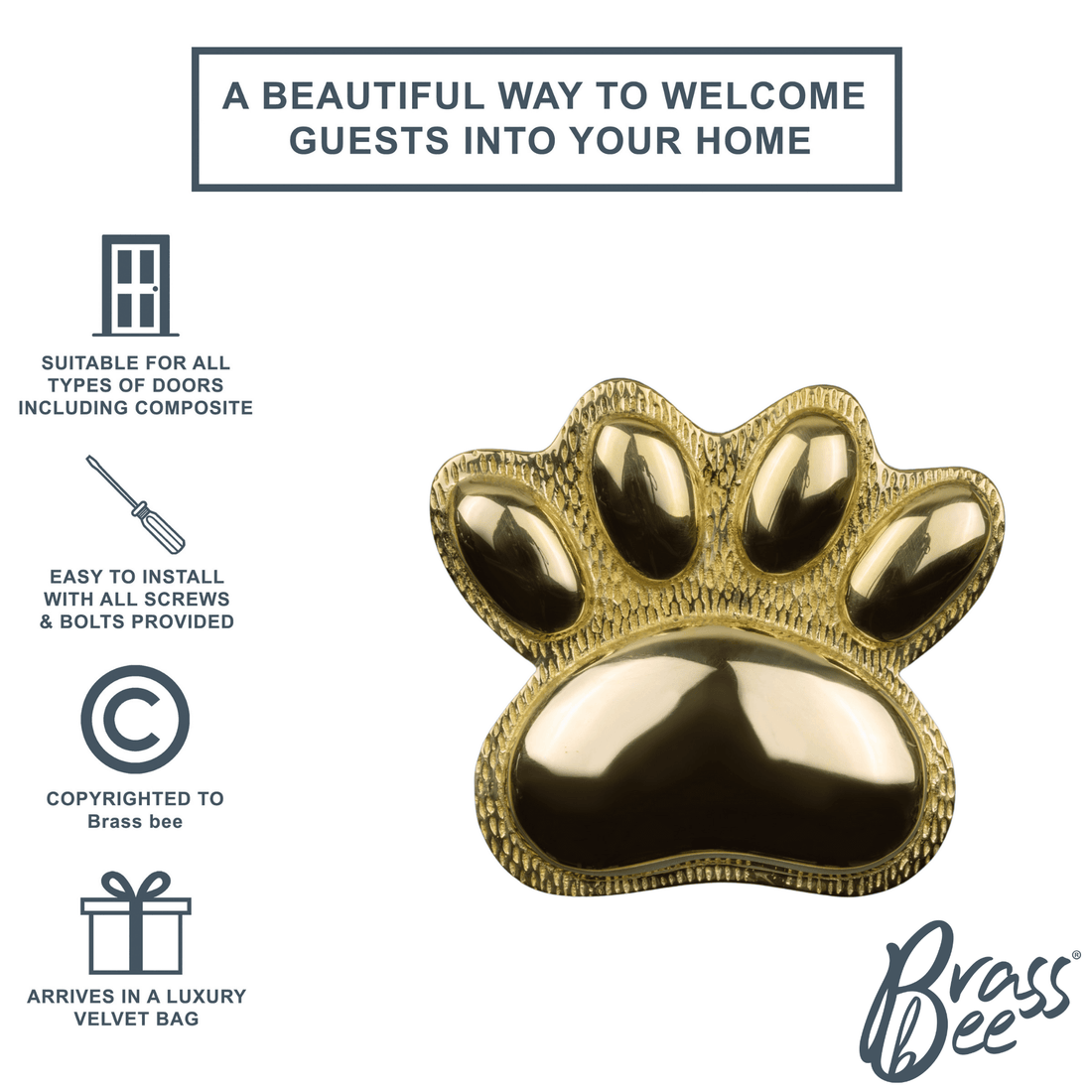 Paw Door Knocker - Brass Finish