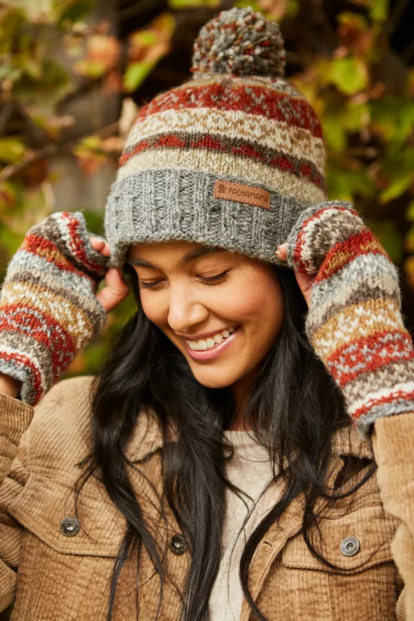 Classic Fairisle Bobble Hat - Grey