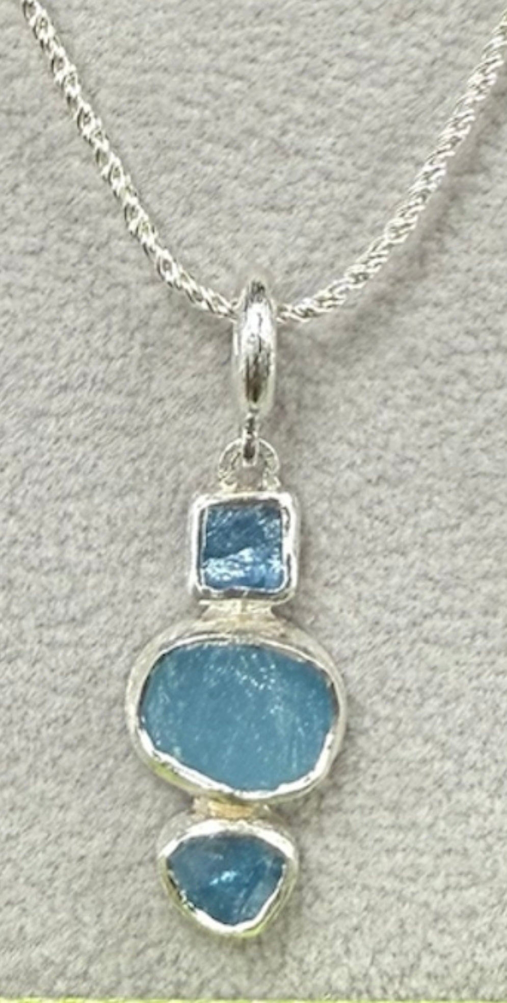 Three Stone Mixed Blues Sterling Silver Necklace