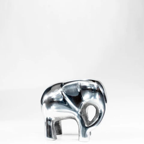 Elephant Ornament, Trunk down  - Polished Silver