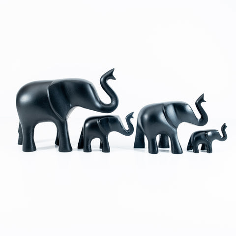 Elephant Ornament, Trunk Up  - Matt Black