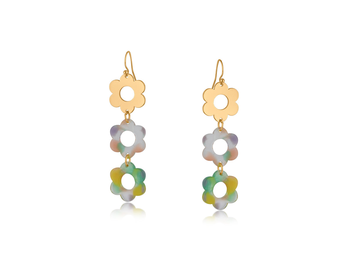 Lola Long Dangle Metal and Resin Floral Earrings