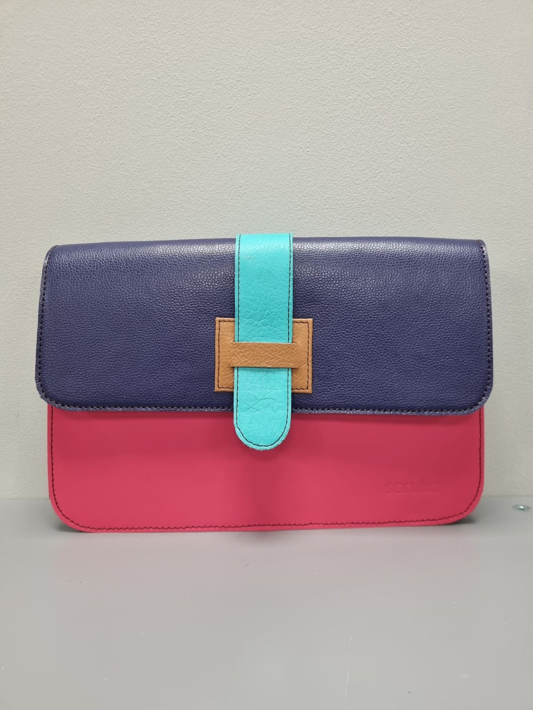 Jana Leather Cross Body Bag - Coral & Purple