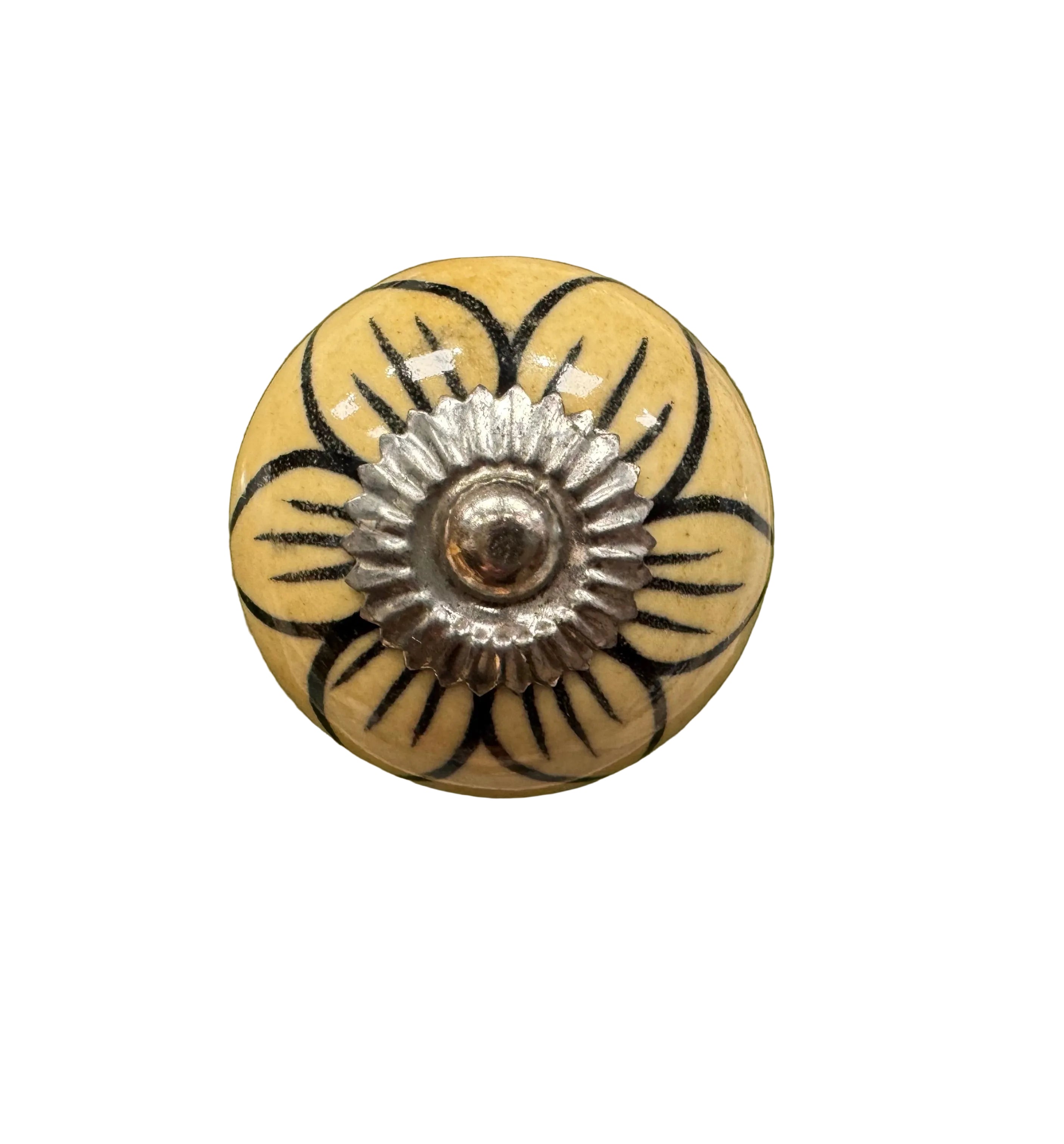 Light Brown and Black Flower Knob - Shiny