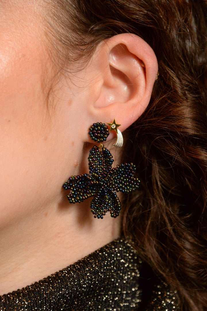 3D Petrol Bead Flower Earrings