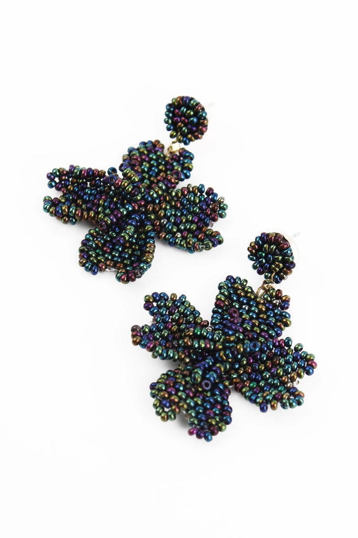 3D Petrol Bead Flower Earrings