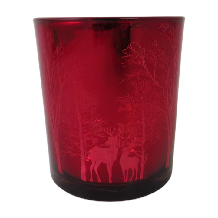 Red Votive with Forest Design