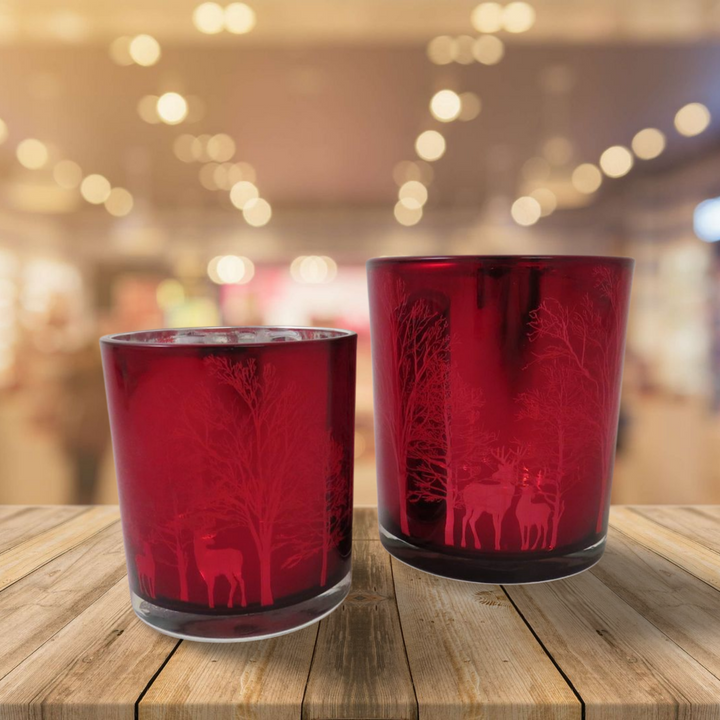 Red Votive with Forest Design