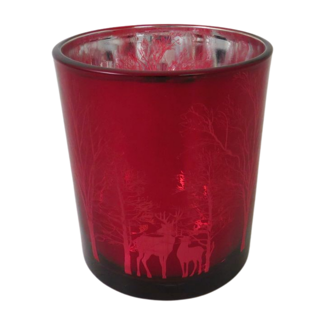 Red Votive with Forest Design