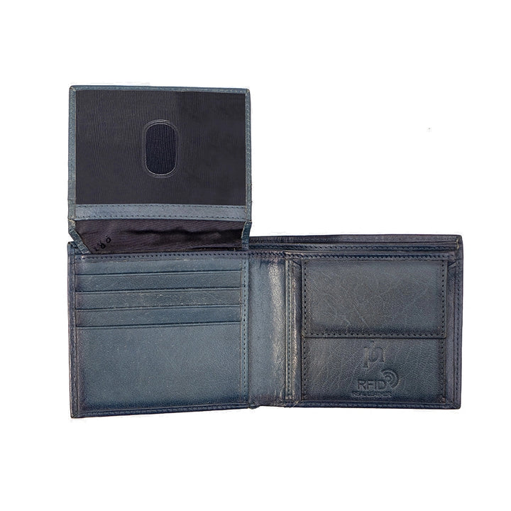 Carlton Leather Bifold Flap Up Wallet - Indigo Blue