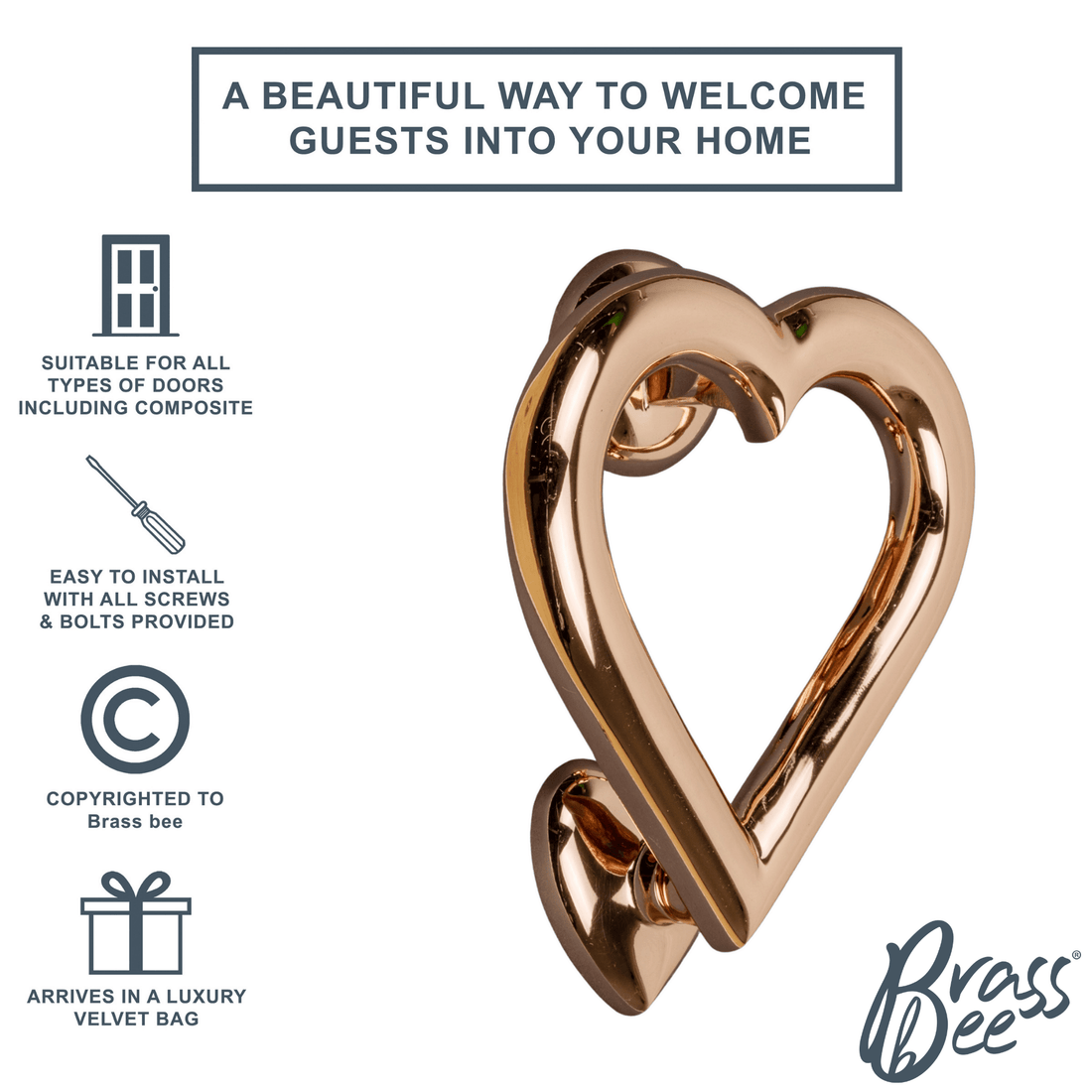 Heart Door Knocker  - Rose Gold Finish