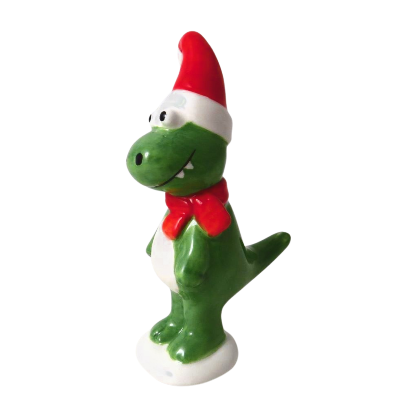 Ceramic Standing T-Rex Dinosaur In A Santa Hat